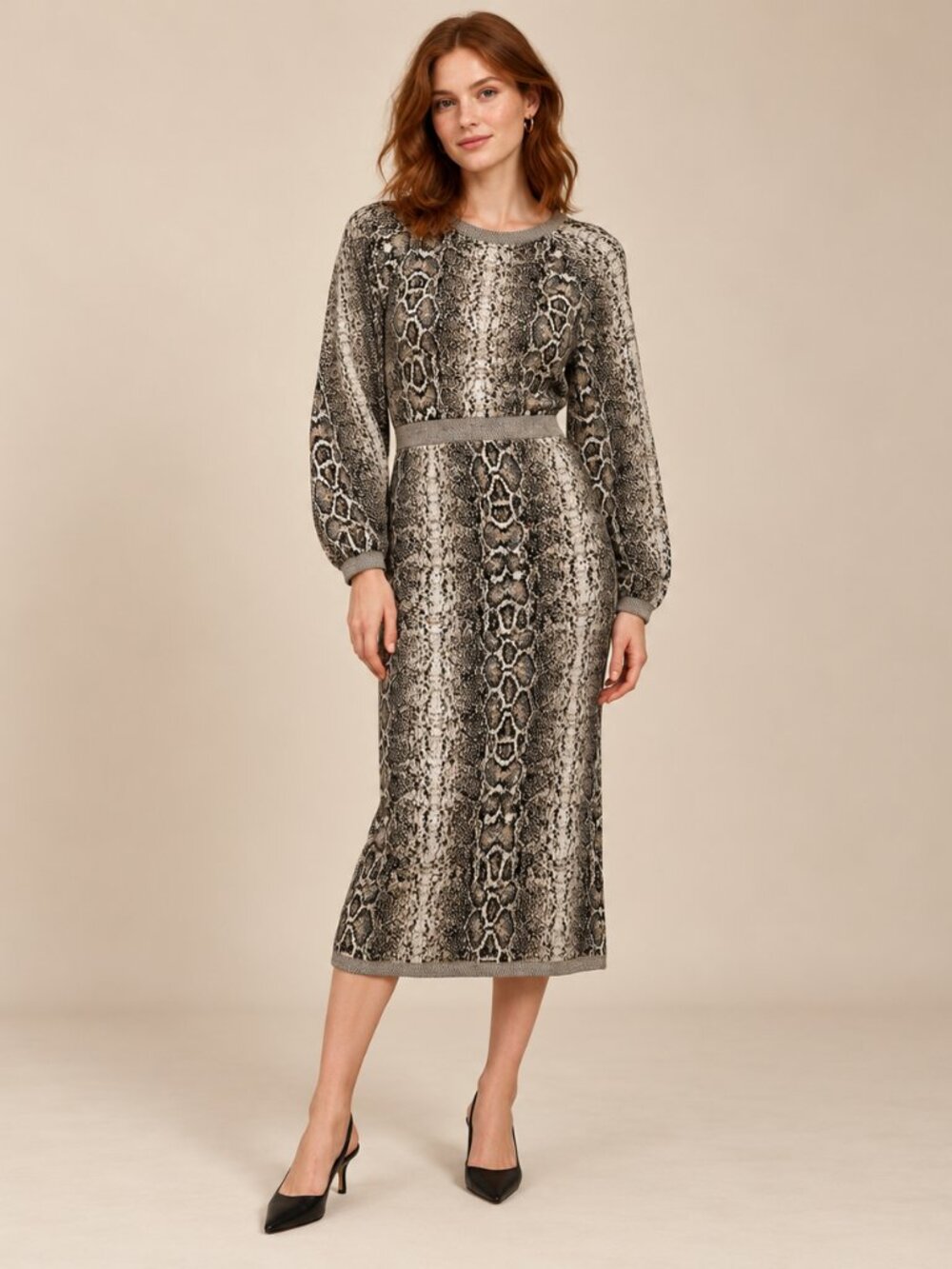 Zara Snakeskin Knit Sweater Midi Dress Small